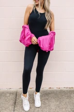 Black High Waist Backless Side Pockets Sports Jumpsuit - BLACK / / 90%POLYESTER+%ELASTANE Black High Waist Backless Side Pockets Sports Jumpsuit - BLACK / / 90%POLYESTER+%ELASTANE