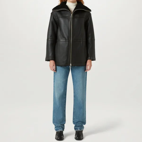 Black Invar Leather Coat - Black