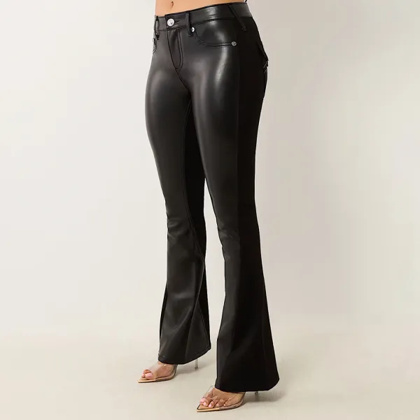 Black Joey Faux Leather Ponte Flare Jean - Black