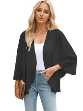 Black Kimonos for Women Summer Beach Cover up Capes Open Front Shrugs Shawl Blouse Tops (XXL,Black)