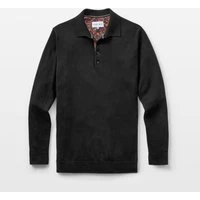 Black Knit Polo with Ripple Accents, M