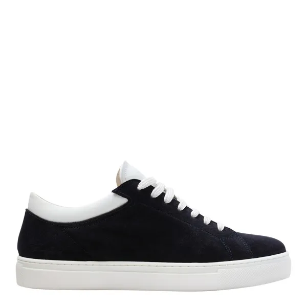 Black Lace Up Leather Trainers - Blue