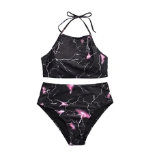 Black Ladies Bikini Sets Size 6 to 8 UK Tummy Control Bathing Suit with Shorts Cross Front Women's Bikini Set V Neck Padded Bathing Suits Swimsuits Deals of The Day Sale Holiday