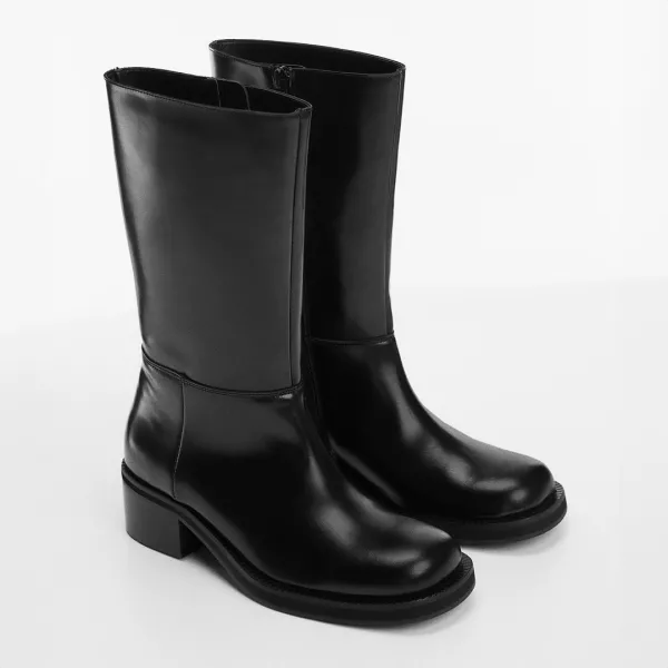 Black Leather Calf Boots