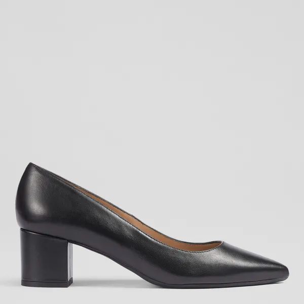 Black Leather Clara Court Heel - Black