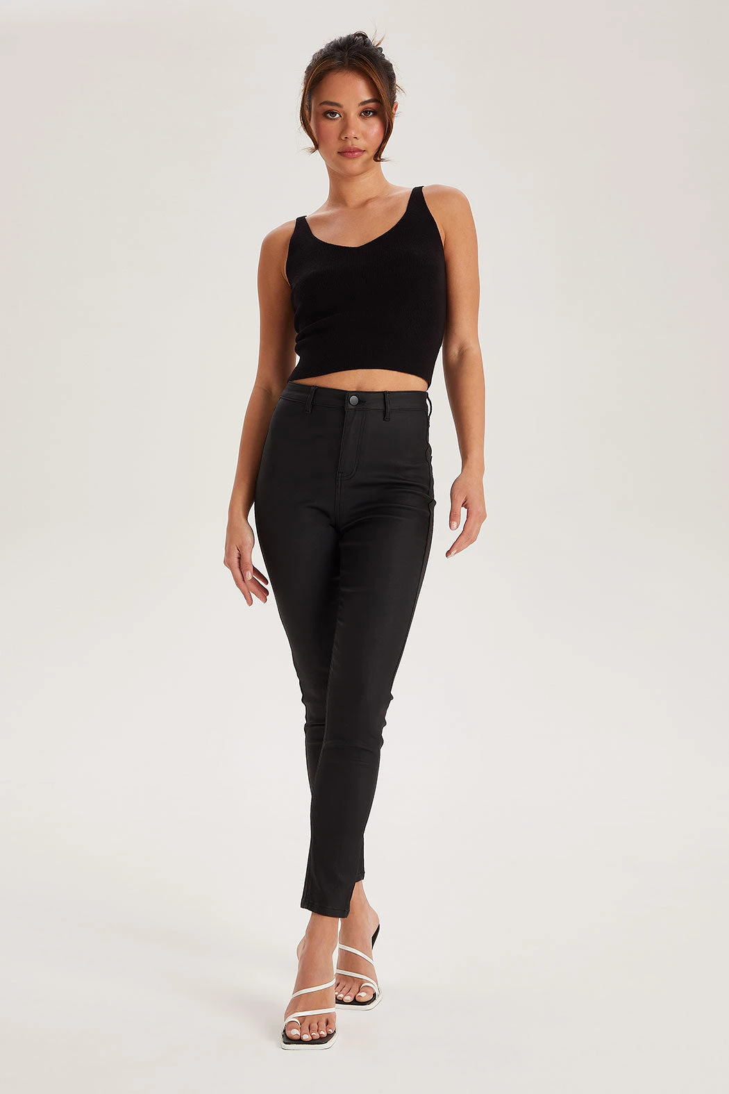 Black Leather-Look High Waist Skinny Disco Jean / 12