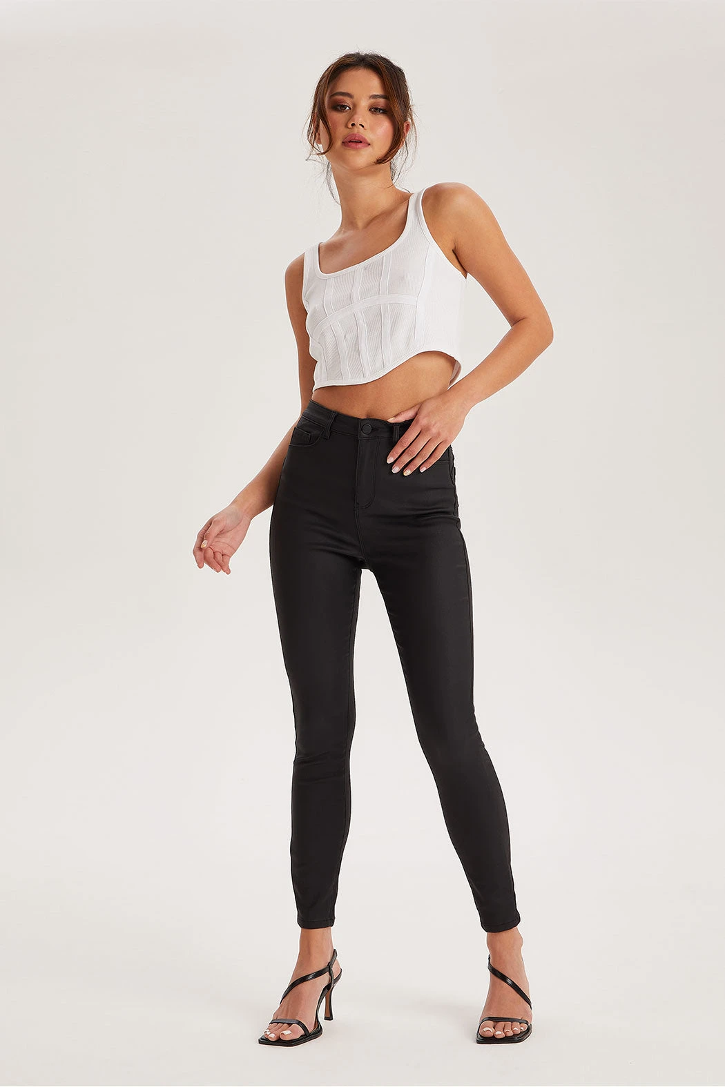 Black Leather-Look High Waist Skinny 'Shaper' Jean / 12