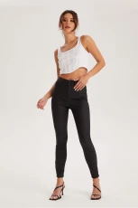 Black Leather-Look High Waist Skinny 'Shaper' Jean / 12