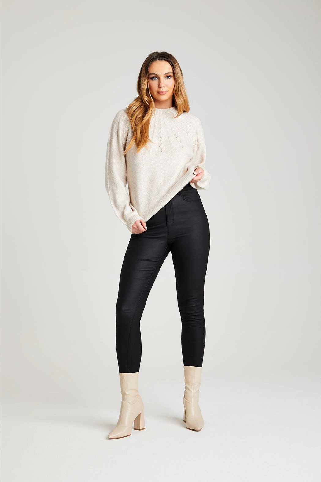 Black Leather ook High Waist Skinny Shaper Jean /