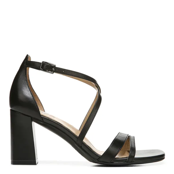 Black Leather Tiff Heeled Sandal - Black