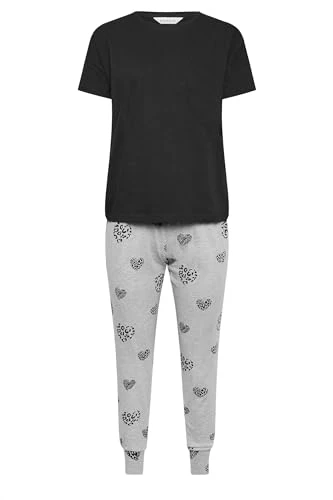 Black Leopard Heart Print Pyjama Set Petite