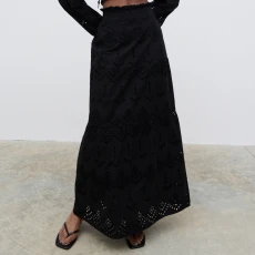 Black Lilla Broderie Maxi Skirt