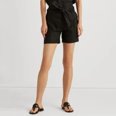 Black Linen Belted Shorts