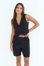 Black Linen Blend Waistcoat /