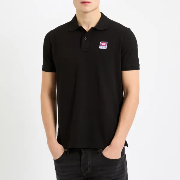 Black Logo Cotton Blend Polo Shirt - Black