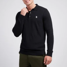 Black Long Sleeve Knitted Polo