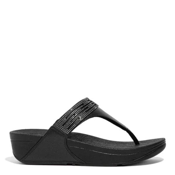 Black Lulu Leather Crystal Sandal - Black