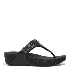 Black Lulu Leather Crystal Sandal