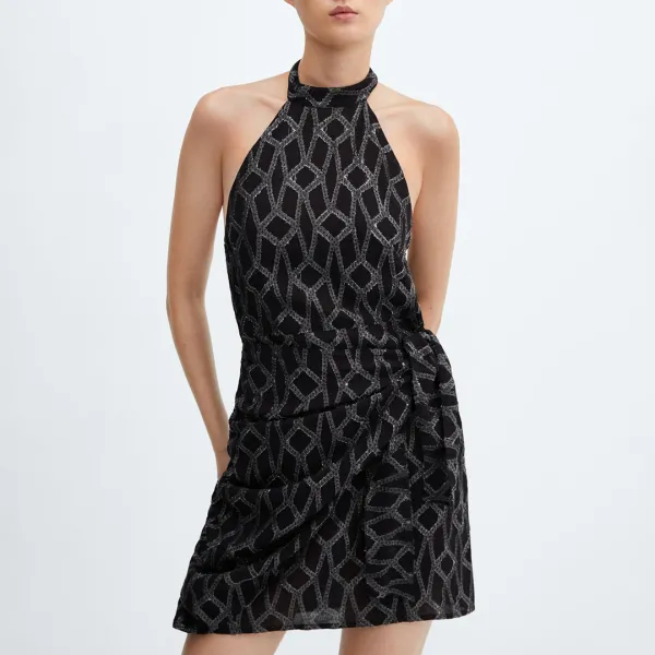 Black Lurex Halter-Neck Dress - Black