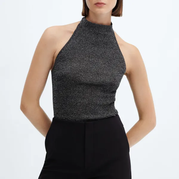 Black Lurex Halter-Neck Top