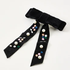 Black Meike Stone Detail Velvet Hair Bow