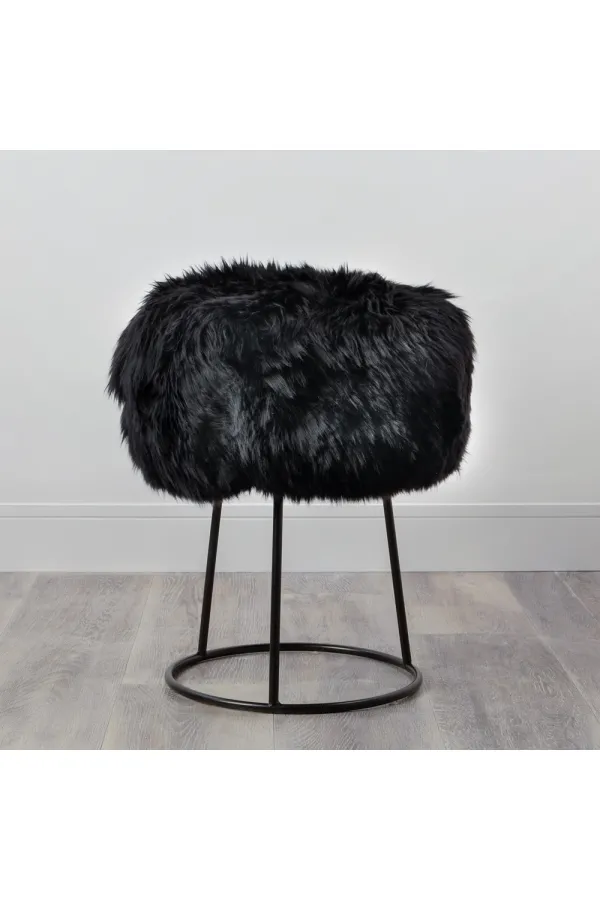Black Metal Sheepskin Stool - Size L