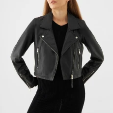 Black Minimal Racer Leather Jacket