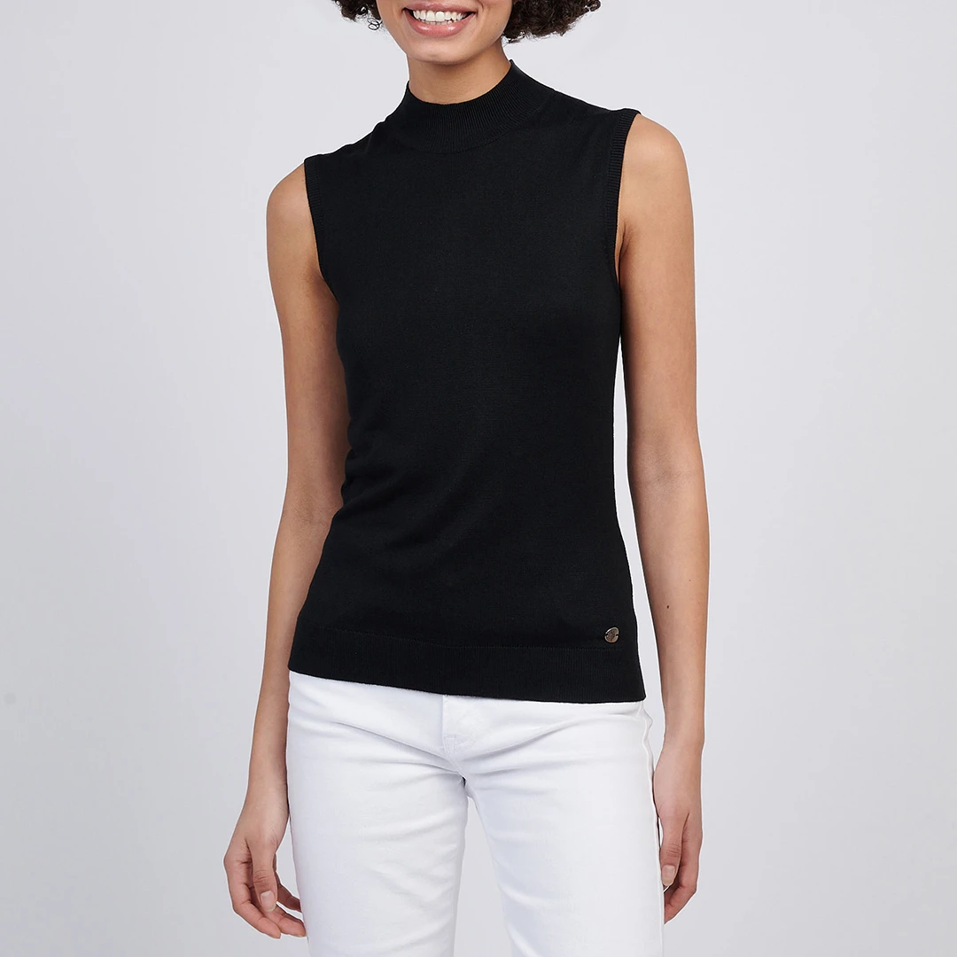Black Mock Neck Sleeveless Knitted Top
