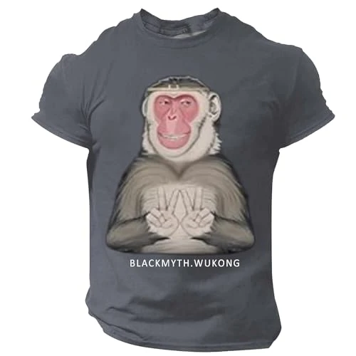 Black Myth Wukong Men's T-Shirt Cotton Slim Fit Short Sleeves with Round Neck Elegant Sports T-Shirt