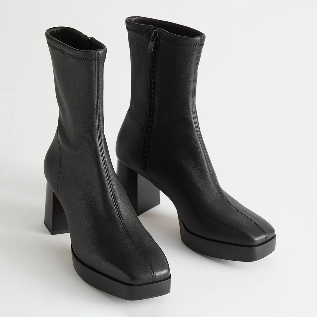Black Nea Heeled Leather Boots