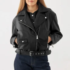 Black Oversized Leather Biker Jacket