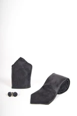Black Paisley Print Tie set- Tie, pock square, cufflinks Black Paisley Print Tie set- Tie, pock square, cufflinks