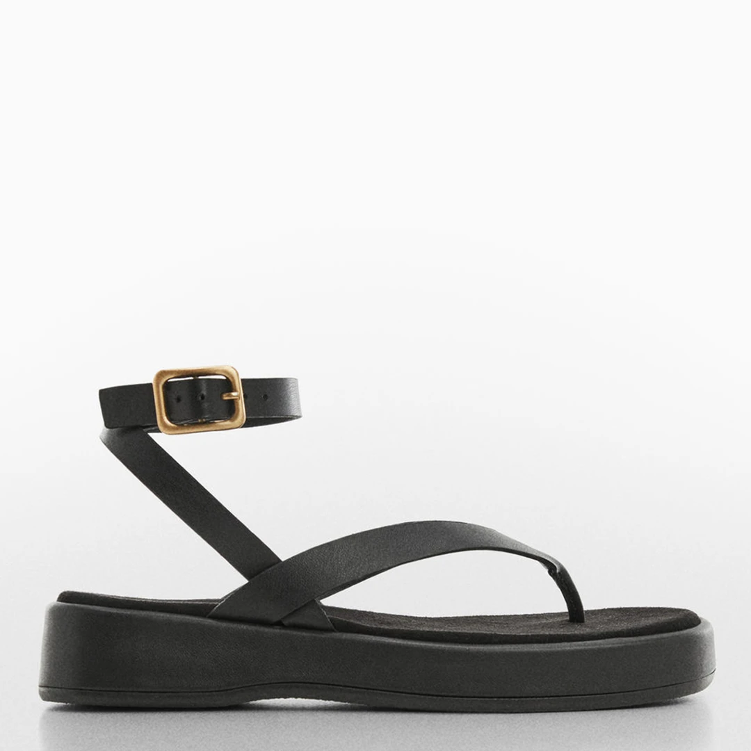 Black Platform Strappy Toe Post Sandal
