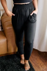 Black Plus Size Frill High Waist Pocketed Soft Pants - Black / 3X / 90%Polyester+%Elastane