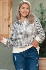 Black Plus Size Two Tone Contrast Collared Pullover Sweatshirt - BLACK / 1X / 100%POLYESTER