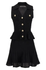 Black Pointelle Knit Mini dress Black Size