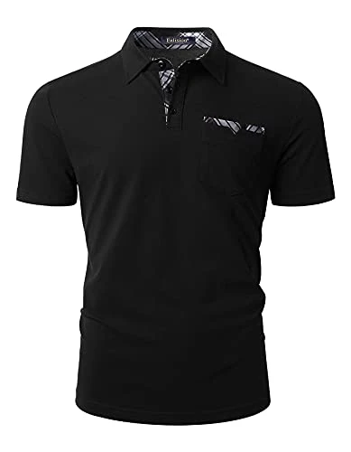 Black Polo Shirts for Men Adult Short Sleeve Golf Polo Shirt with Pocket Summer Casual Polo t-Shirts