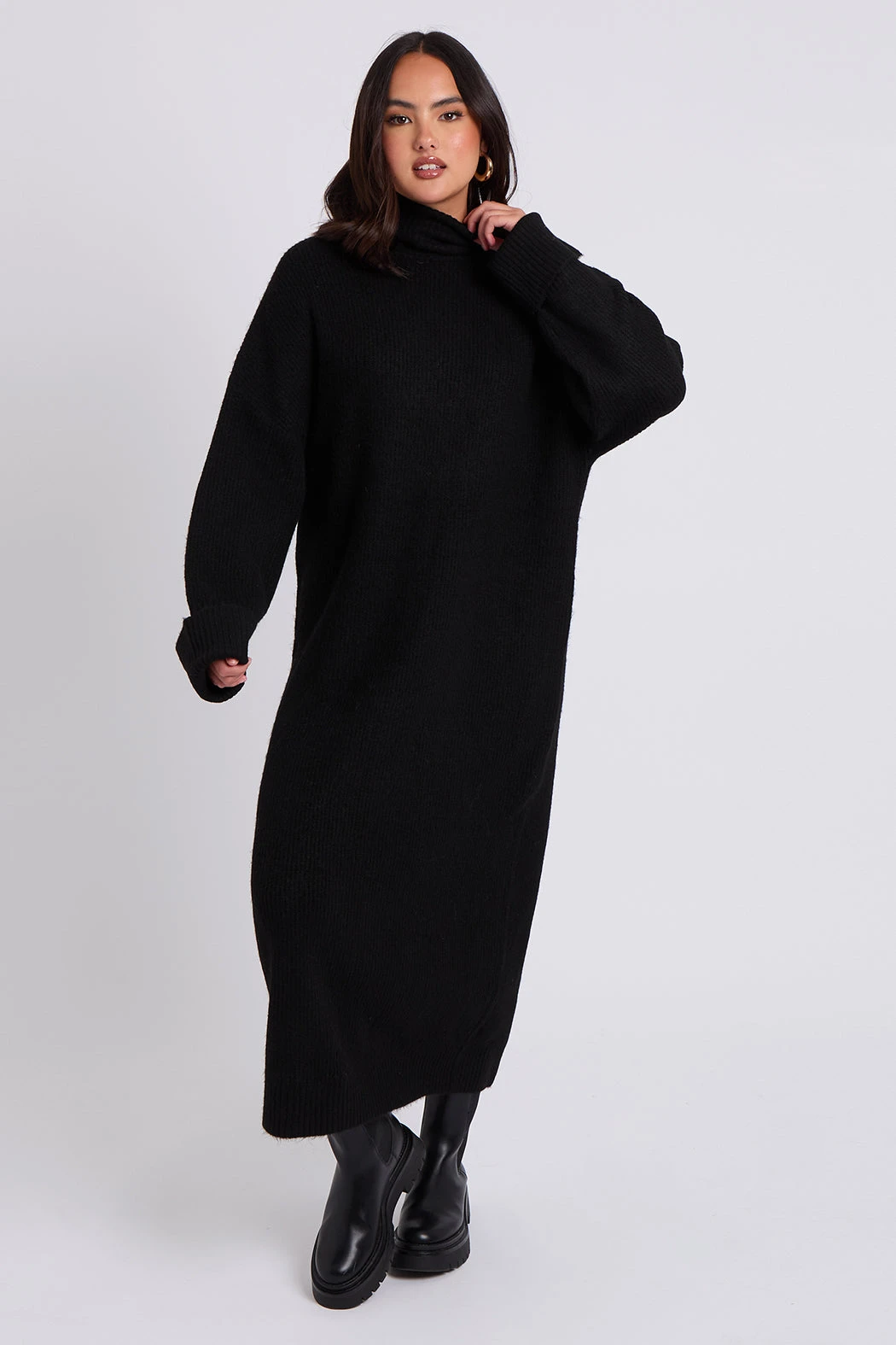 Black Roll Neck Midaxi Dress /