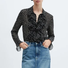 Black Ruffles Printed Blouse