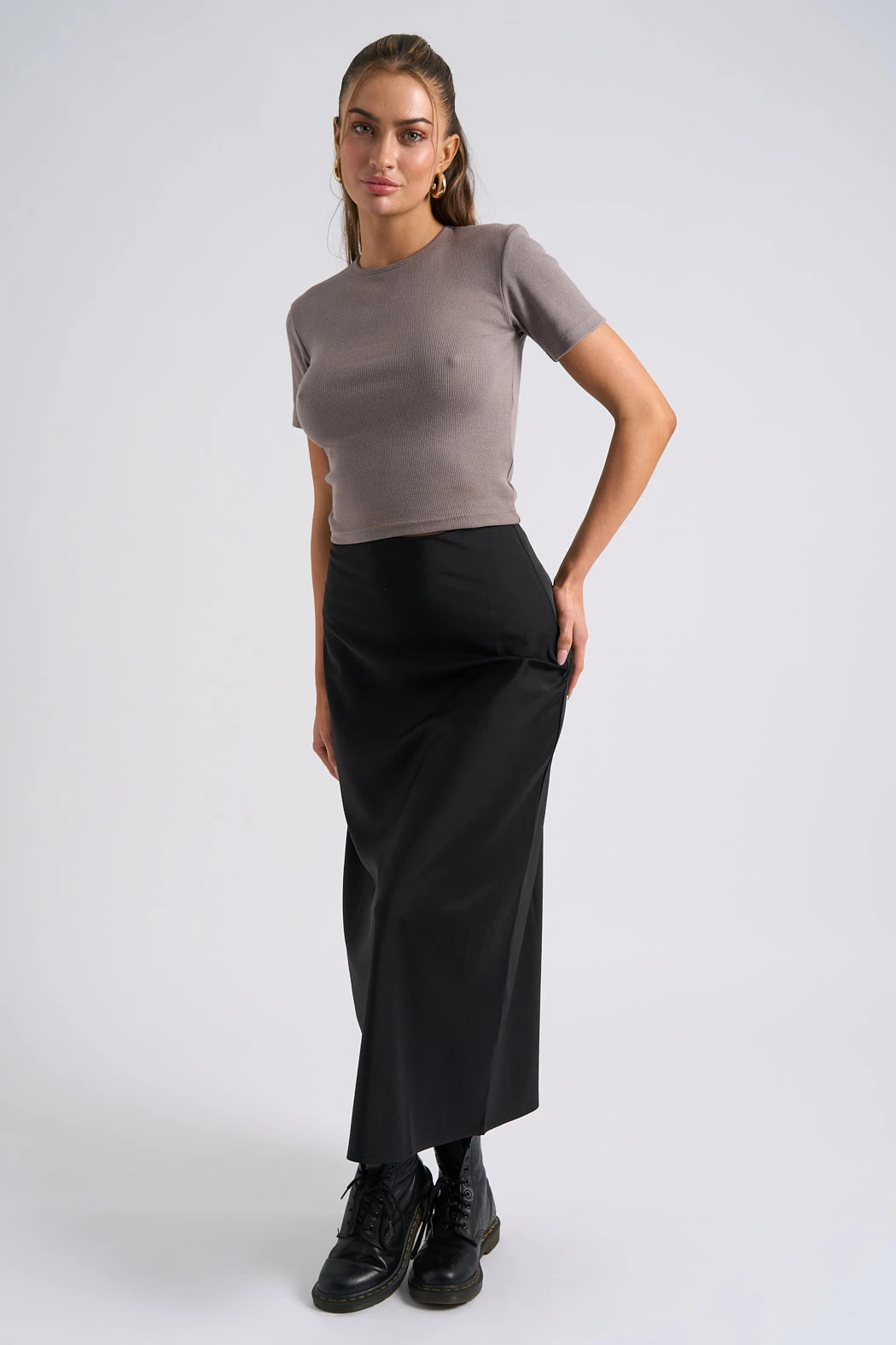 Black Satin Bias Cut Midi Skirt Blackpattern /