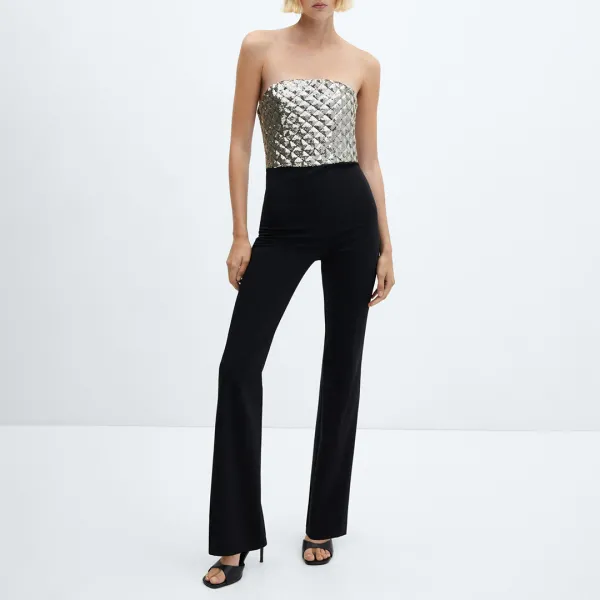 Black Sequin Strapless Jumpsuit - Black