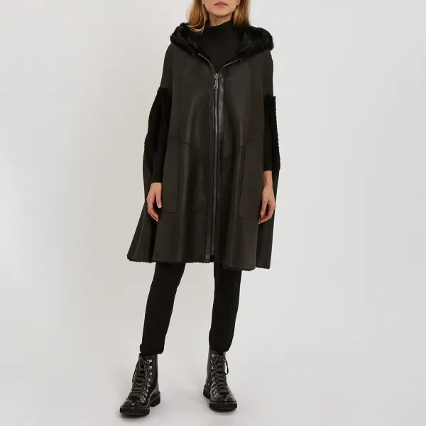 Black Shearling Reversible Cape