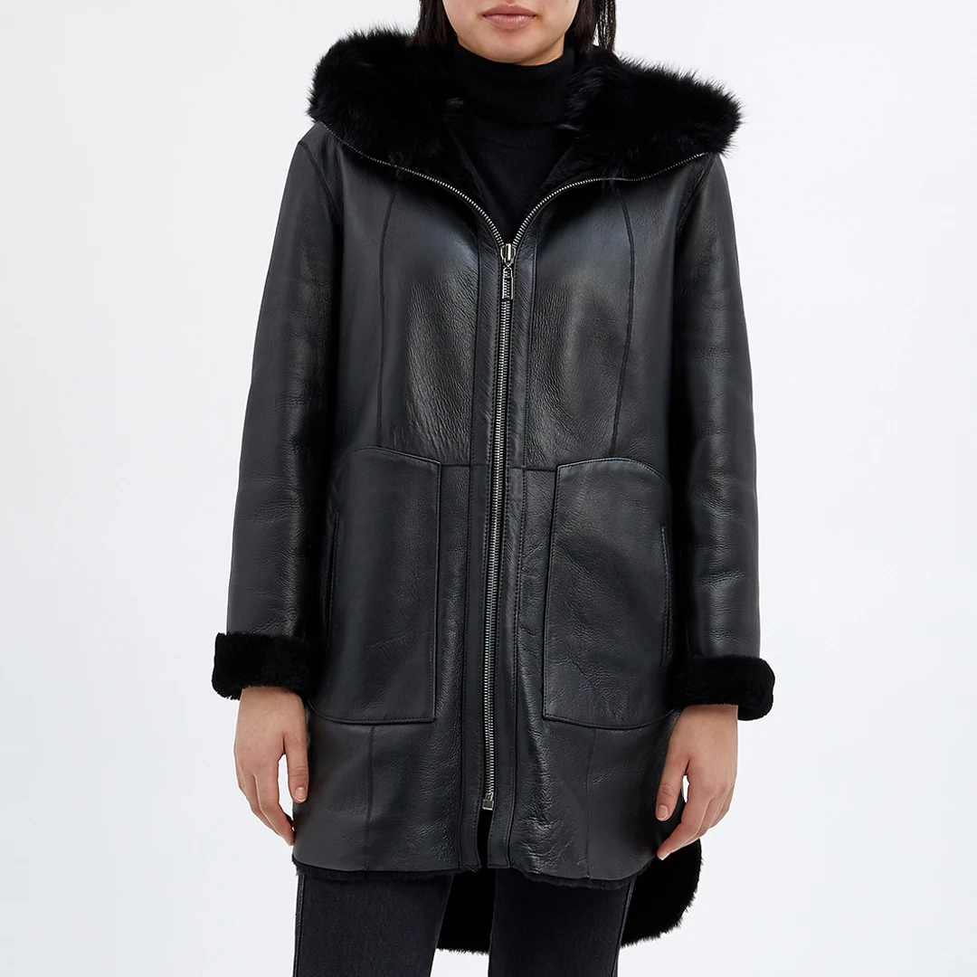 Black Shearling Reversible Zip Parka