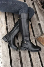 Black Side Zipper Knee High Chunky Low Heel Boots - BLACK /