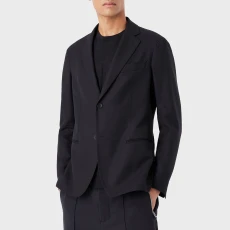 Black Single Breasted Wool Blend Blazer - Navy Black Single Breasted Wool Blend Blazer - Navy