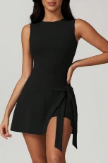 Black Sleeveless Knot Skirt Hem Sports Romper - Black / / 75%Polyamide+%Elastane Black Sleeveless Knot Skirt Hem Sports Romper - Black / / 75%Polyamide+%Elastane
