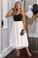 Black Sleeveless Sweetheart Organza Skirt Maxi Dress - Yellow