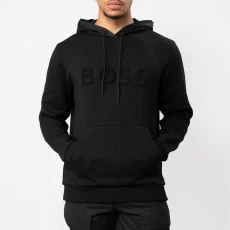 Black Soody Emed Cotton Blend Hoodie