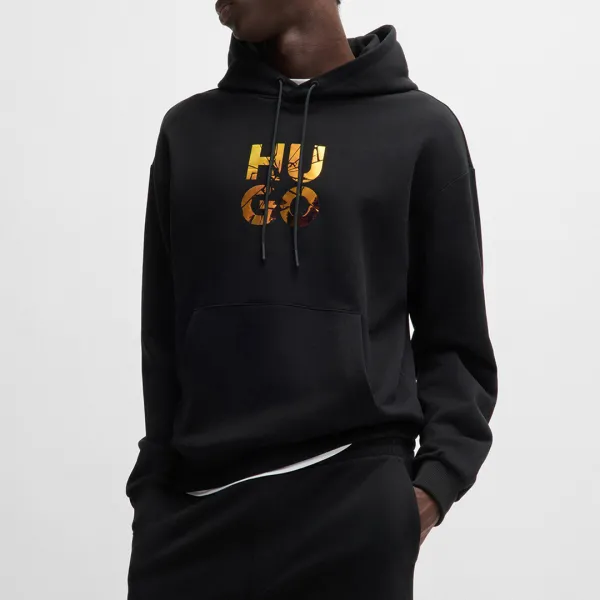 Black Stacked Logo Hoodie