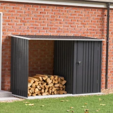 Black Steel Outdoor Garden Storage Shed with Log Stacking Rack